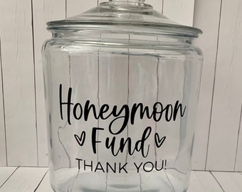 Honeymoon Fund Jar Decal, Wedding Shower Decal, Honeymoon Decal, Anniversary decal, Piggy Bank decal stickers, Travel decal,jar not included