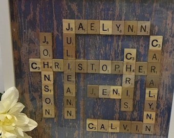 Family frame, scrabble wall art, personalized frame, scrabble frame, scrabble tiles