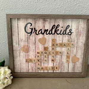Personalized Scrabble Tile Frame: Grandkids Gift, Custom Family Art