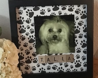 Family frame, scrabble wall art, personalized frame, scrabble frame, scrabble tiles, dog frame, pet themed gift