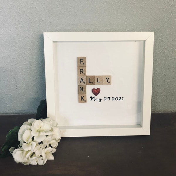 Personalized Scrabble Tile Frame: Anniversary, Wedding, Engagement Gift