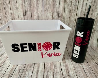 Personalized Class of 2026 Graduation Gift Bucket, Senior Glass, Senior Cheer Cup, Personalized Senior Basket, High School Graduate, Senior