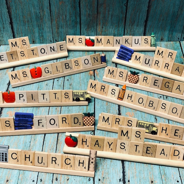 Personalized Scrabble Tile Teacher Name Plate: Custom Wood Gift