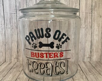 Personalized Dog Treat Jar Decal, paw print decal, jar decal, dog decal, Kitchen organization, decal stickers, vinyl decals,jar not included