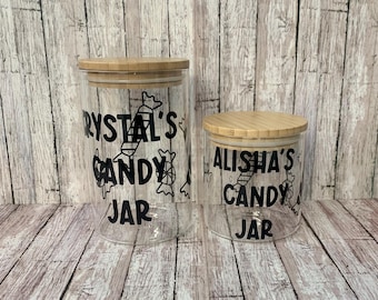 Personalized Glass Candy Jar with Bamboo Lid