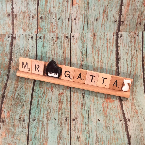 Personalized Scrabble Name Plate, Teacher Name Plate, Teacher Appreciation, Music Teacher Nameplate, Teacher Gift, Custom Teacher Gift