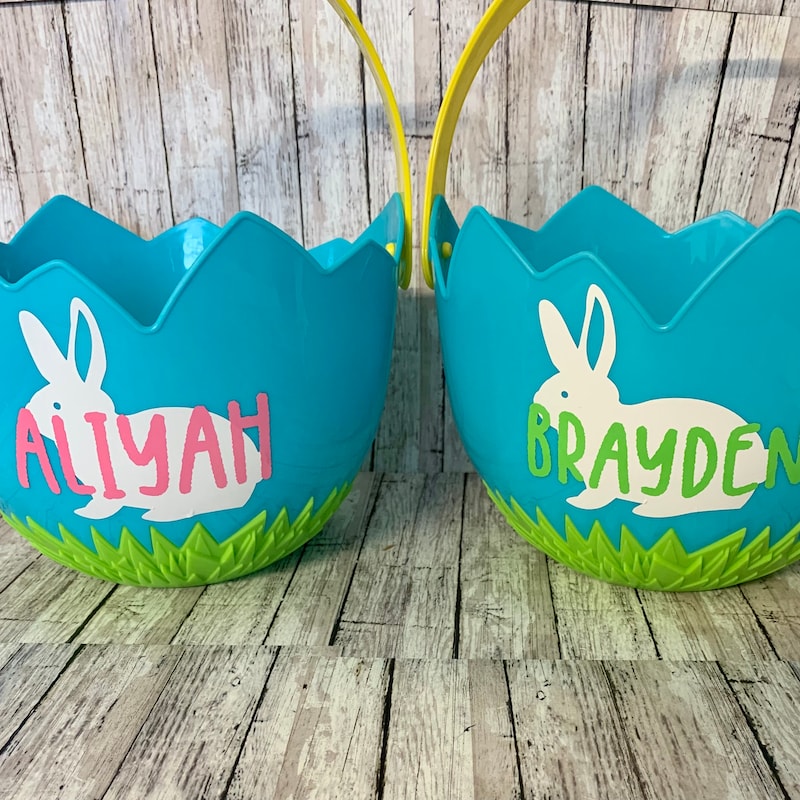 🐰🥚Save 50%🥚🐰Personalized Easter Basket, Boy Personalized Easter Bucket with Bunny, Customized Easter Basket, Easter for Girls, Custom Bucket