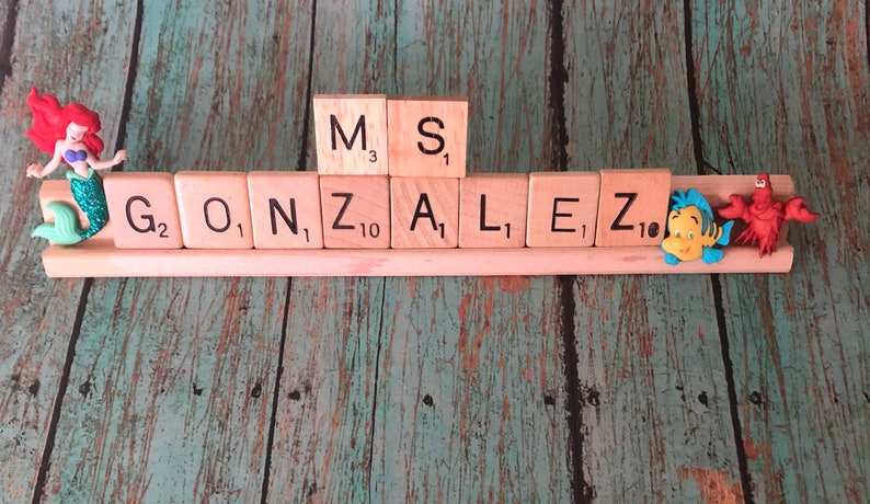 Personalized Little Mermaid Scrabble Teacher Name Plate image 2