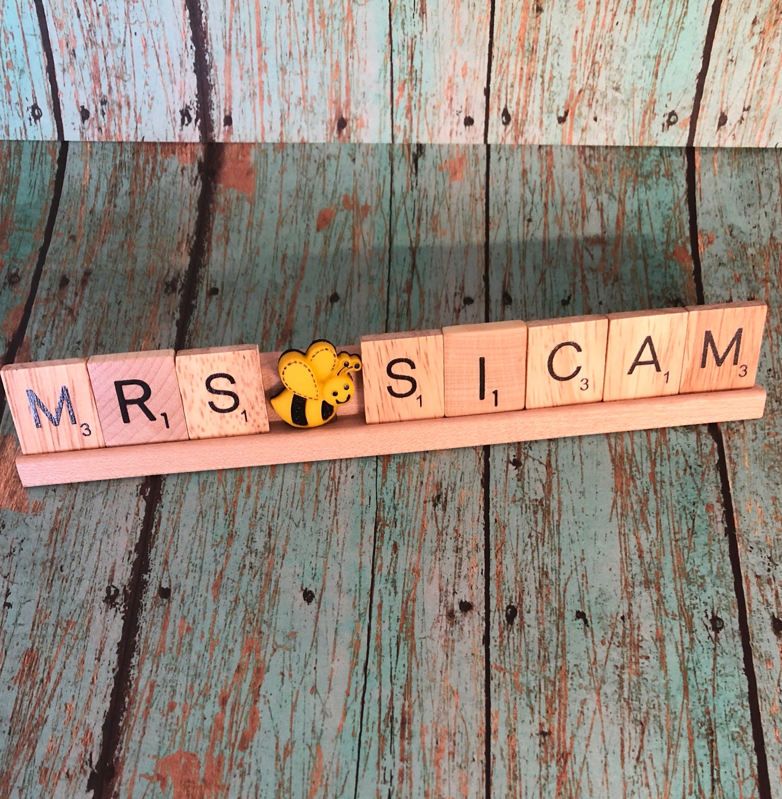 Personalized Scrabble Name Plate Bee Teacher Name Plate Etsy