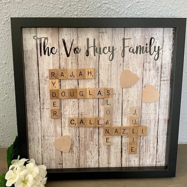 Family frame, scrabble wall art, personalized frame, scrabble frame, scrabble tiles