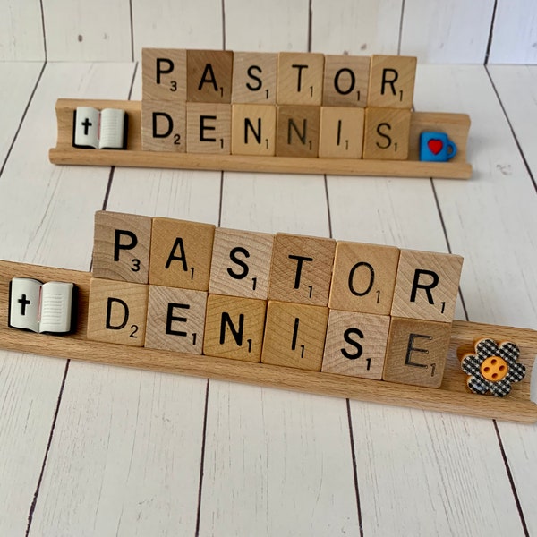 Preacher Name Plate, Preacher Gift, Personalized Scrabble Name Plate, Pastor Name Plate, Pastor Appreciation, Pastor Gift