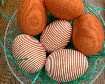 Easter eggs, Orange and White Yarn Eggs,Decorative Easter Eggs, Spring Decor, Yarn Easter Eggs, Easter Vase Filler, Easter Basket, Set of 6