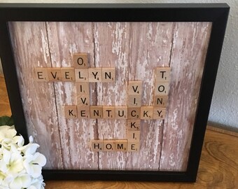 Family frame, scrabble wall art, personalized frame, scrabble frame, scrabble tiles