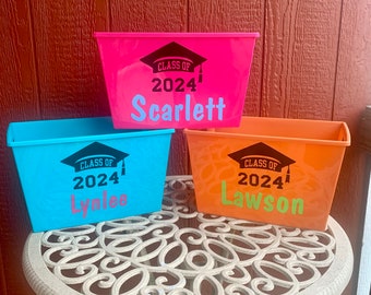 Personalized Class of 2024 Graduation Gift Bucket, Personalized Senior Basket, High School Graduate, College Graduate, Bucket with handles