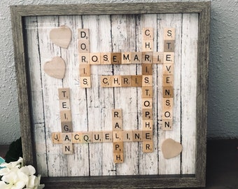 Family frame, scrabble wall art, personalized frame, scrabble frame, scrabble tiles