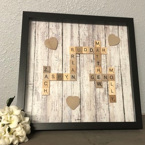 Family frame, scrabble wall art, personalized frame, scrabble frame, scrabble tiles