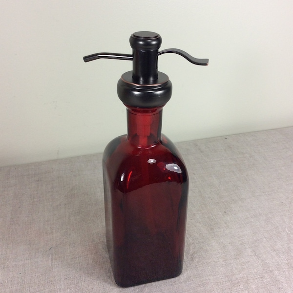 17 oz Red Bronze Soap Dispenser Bathroom Kitchen Glass Metal Shampoo Mouthwash