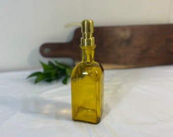 17 ounce Bottle Soap Dispenser Bathroom Kitchen Pump Yellow Glass Metal