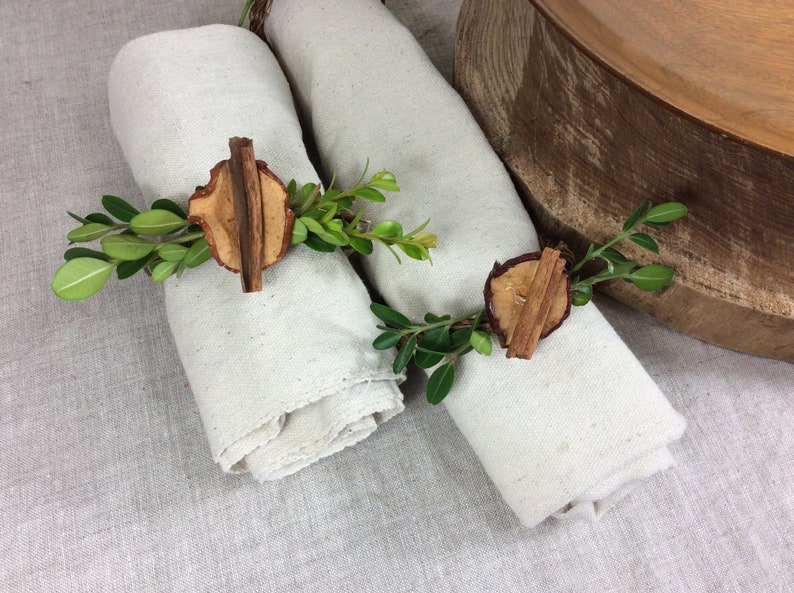 Fresh Boxwood Napkin Rings Spiced Apple Slice Willow Twigs Etsy