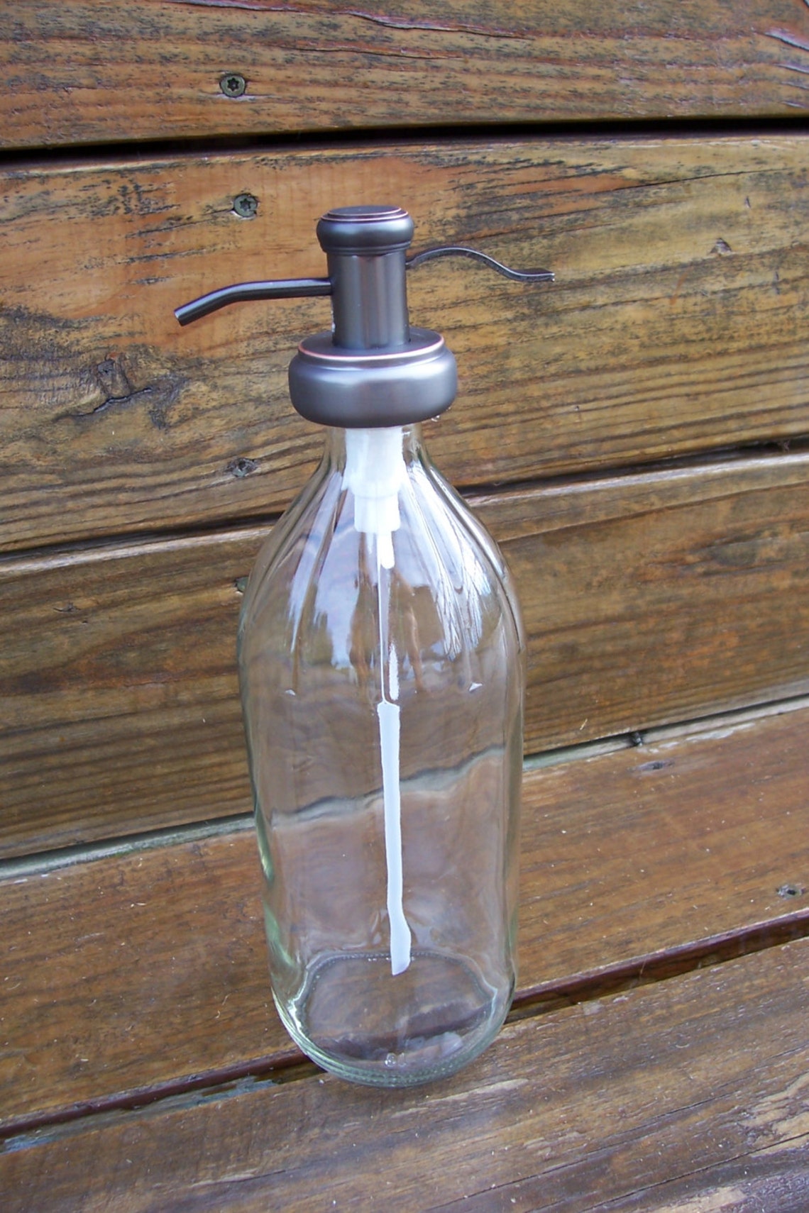32 Oz Clear Glass Soap Dispenser Metal Pump Etsy