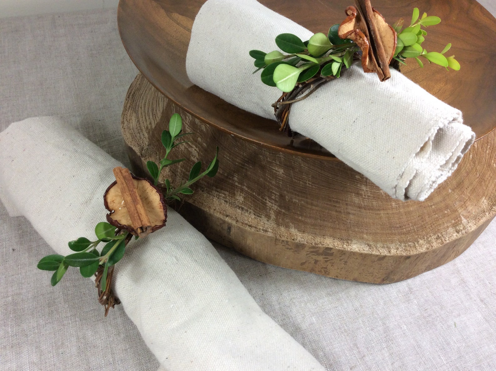 Fresh Boxwood Napkin Rings Spiced Apple Slice Willow Twigs Etsy