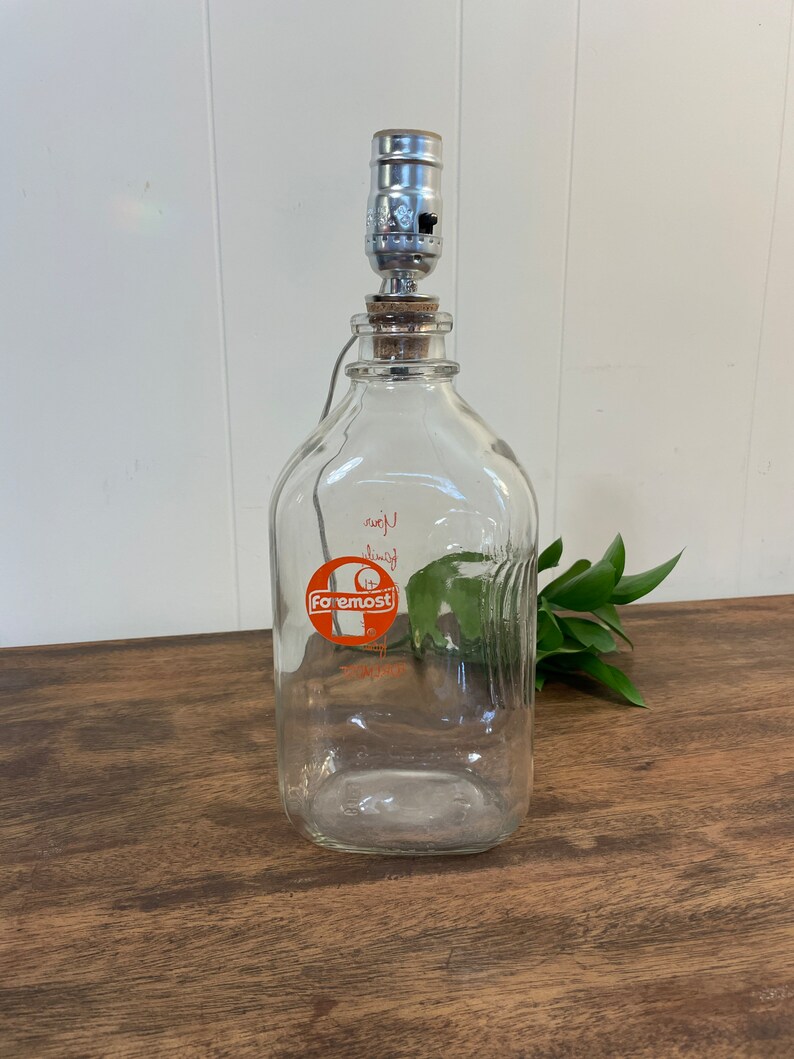 Antique Milk Jug Tall Bottle Lamp Clear Glass Fillable Vintage Etsy
