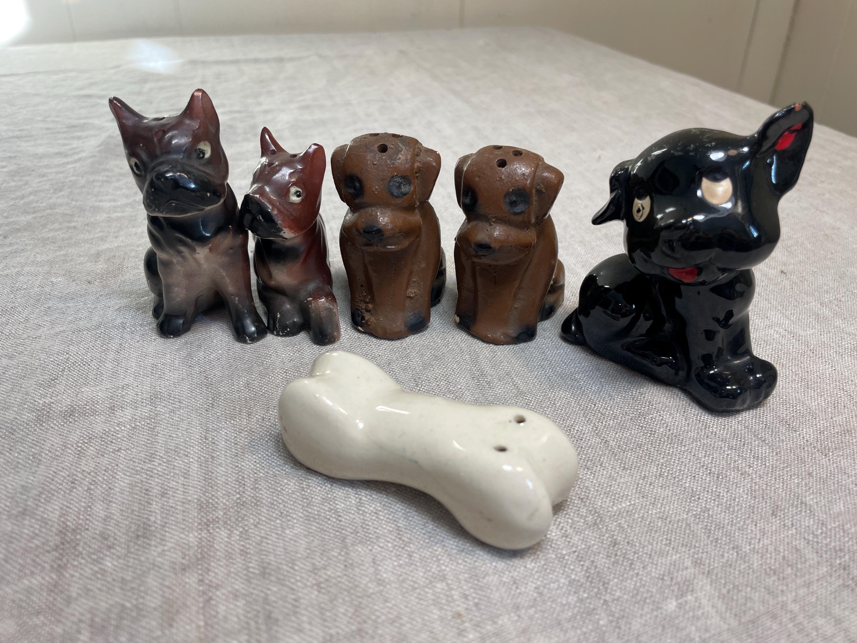 Lot of 6 Antique Vintage Japan Ceramic Dog Boxer Bone Decor