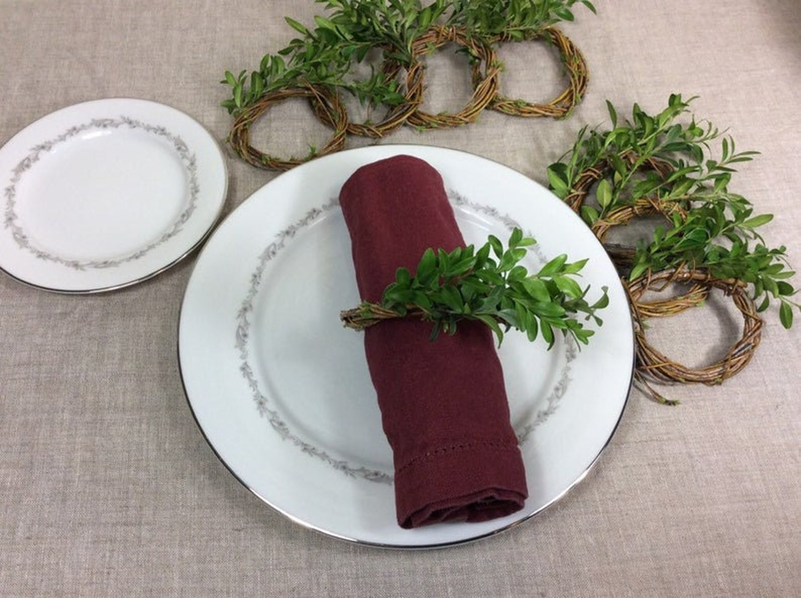 Fresh Boxwood Napkin Rings Willow Twigs Woodland Decor Etsy