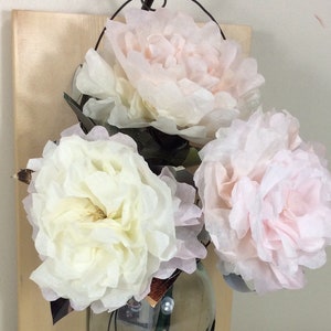 Handmade paper peonies flowers pink bridal wedding bouquet table centerpiece wall decor