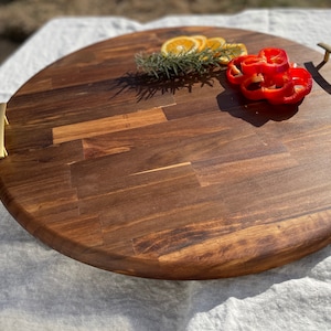 Large 24" Round Charcuterie Bread Board Giant with gold handles