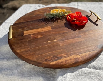 Large 18" Round Charcuterie Bread Board Giant with gold handles