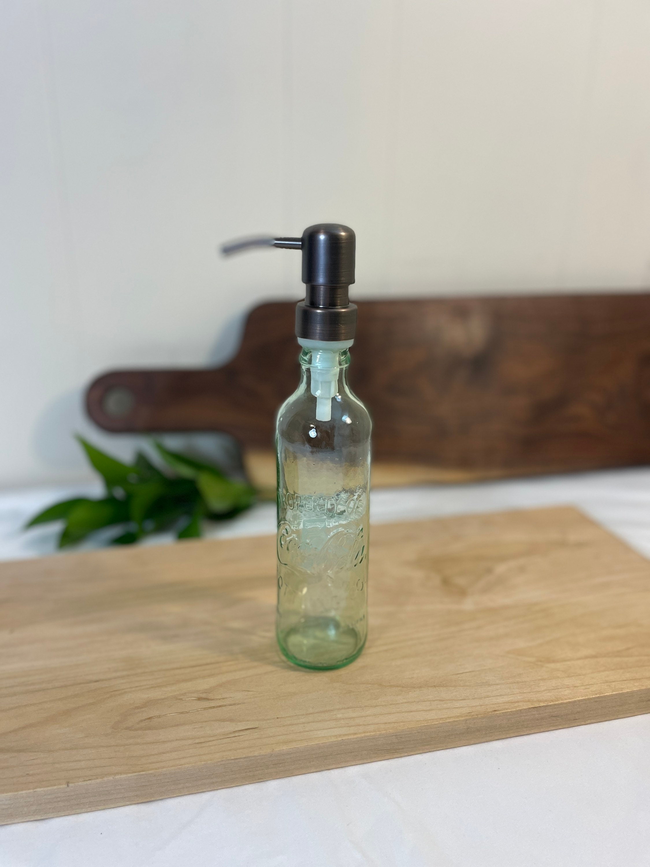 Coke Coca Cola Soda Bottle Soap Dispenser Bathroom Kitchen Pump Green Glass Spray Container reuse refillable natural cleaning Metal