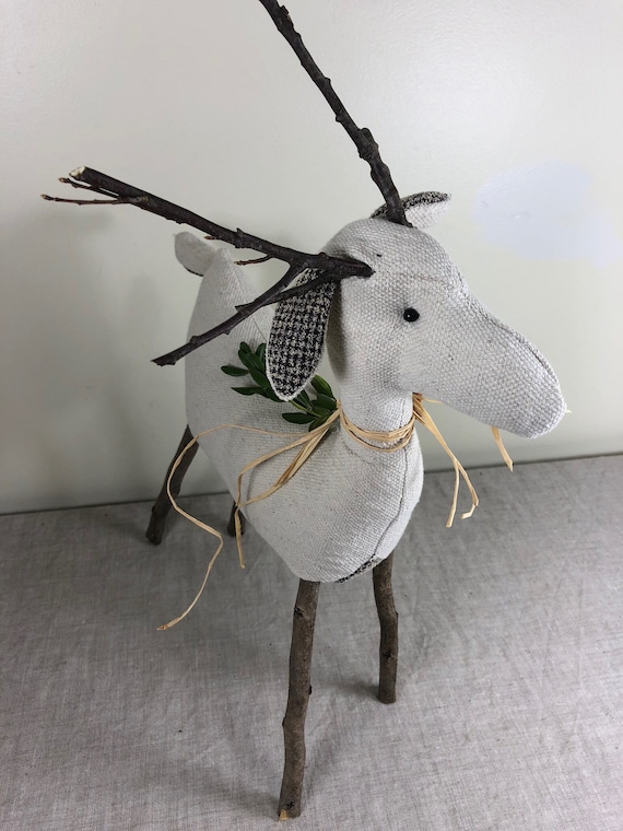 Plush White Reindeer Twig Antlers Decor Craft 16