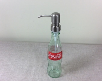 Coke Coca Cola Soda Bottle Soap Dispenser Bathroom Kitchen Pump Green Glass Spray Container reuse refillable natural cleaning Metal