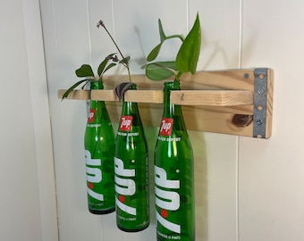 Vintage soda bottle propagation station vase wall mount