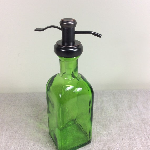 17 ounce Bottle Soap Dispenser Bathroom Kitchen Pump Green Glass Metal