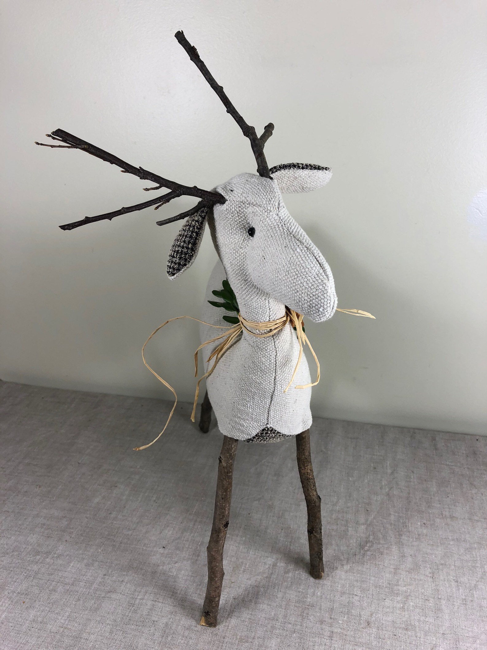 Plush White Reindeer twig antlers Decor craft 16 rustic | Etsy