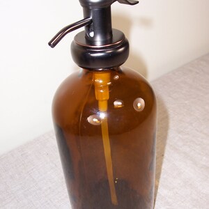 Glass 32 ounce oz Soap Dispenser Bathroom Kitchen Pump Brown jar Bottle Metal Shampoo Spray Refillable container reuse liquid storage Amber image 3