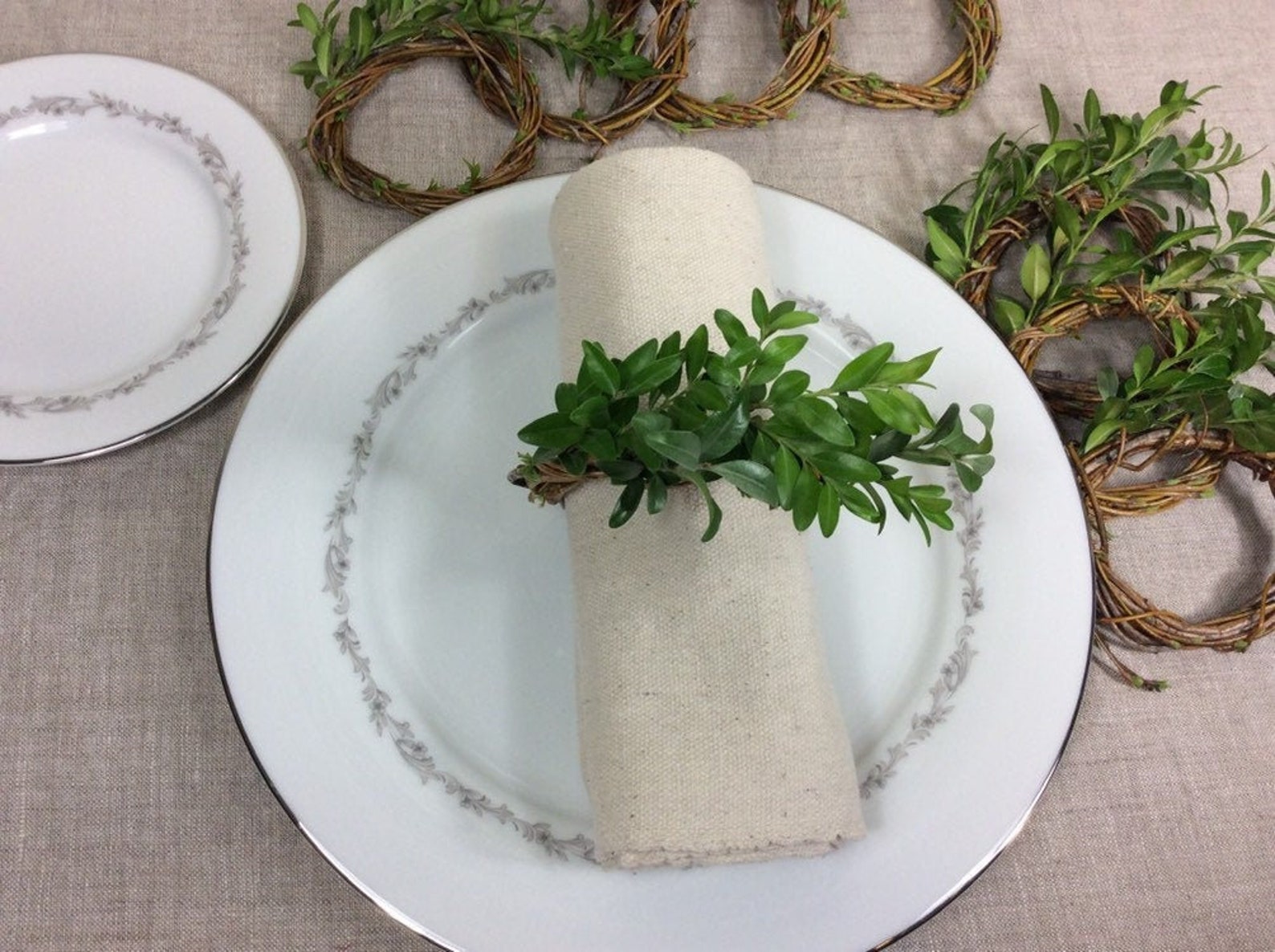 Fresh Boxwood Napkin Rings Willow Twigs Woodland Decor Etsy