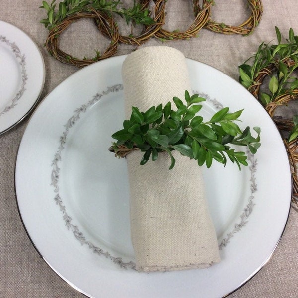 Fresh Boxwood Napkin Rings Willow Twigs Woodland Decor Tablescape