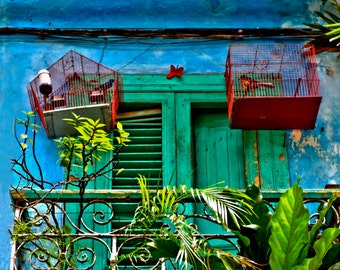 Cuba Wall Art, Cuba Photography, Havana Cuba, Bird Cages, Balcony, Colorful Wall Art, Cuba Art Print, Havana Photography, Large Wall Art