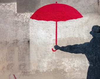 Paris Street Art, Red Umbrella Art, Paris Graffiti, Urban Art, Graffiti Wall Art, Urban Wall Art, Paris Wall Art, Modern Wall Art