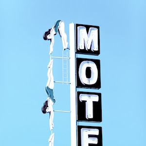 Diving Girls Motel Sign Photo, Startlite Motel Sign, Mesa Arizona, Retro Neon Art, Vintage Neon Art, Retro Wall Art, Route 66 Motel Sign