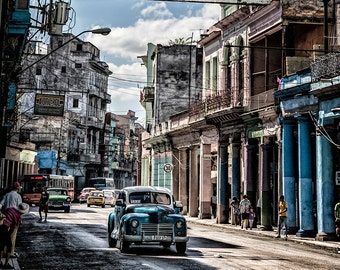 Cuba Travel Photograph Havana Cuba Classic Car Vintage Neon Sign Urban Wall Art Cuba Street Art Fine Art Photograph Travel Wall Art