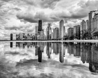 Chicago Skyline Wall Art, Chicago Cityscape, Urban Wall Art, Black and White Photography, Chicago Wall Art, Travel Photo, Large Wall Art