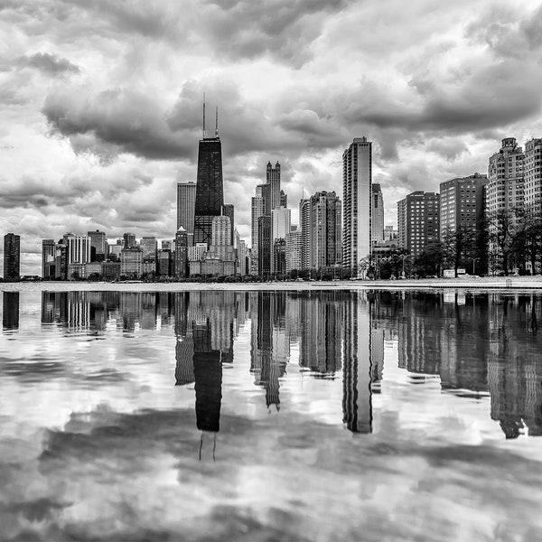 Chicago Skyline Wall Art, Chicago Cityscape, Urban Wall Art, Black and White Photography, Chicago Wall Art, Travel Photo, Large Wall Art