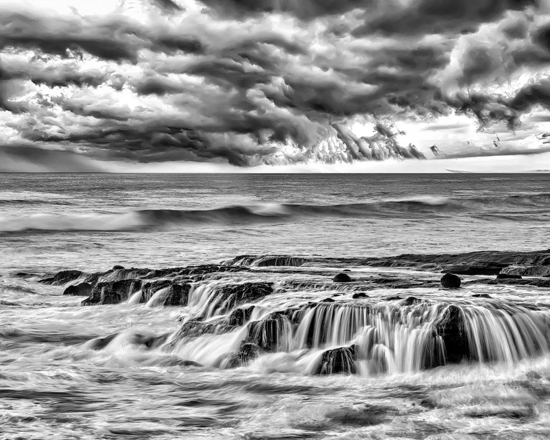 Black and White Coastal Wall Art, Beach Cottage Wall Art, Ocean Beach