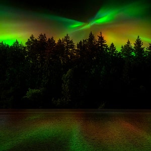 Aurora Borealis Northern Lights Nature Photography Woodland Decor Rustic Decor Photograph OR Canvas Art Canvas Print Canvas Gallery Wrap image 1