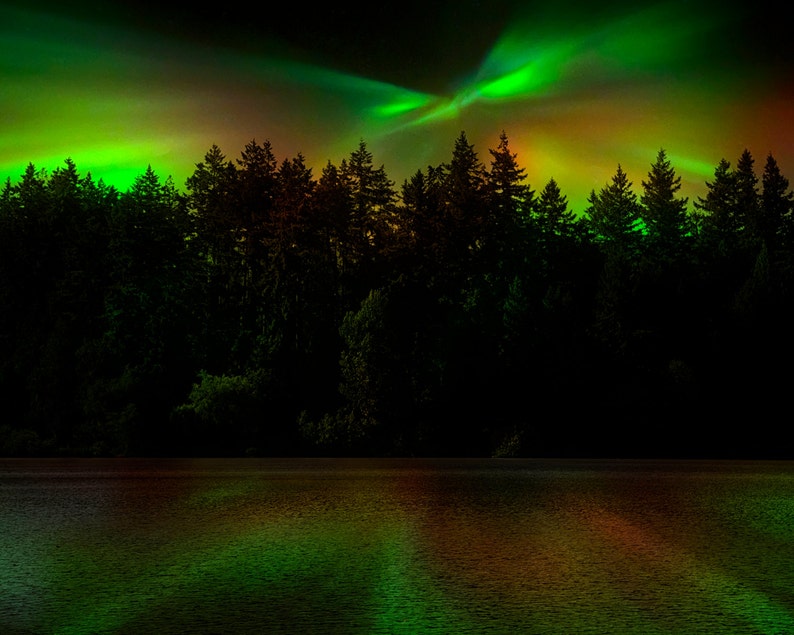 Aurora Borealis Northern Lights Nature Photography Woodland Decor Rustic Decor Photograph OR Canvas Art Canvas Print Canvas Gallery Wrap image 1