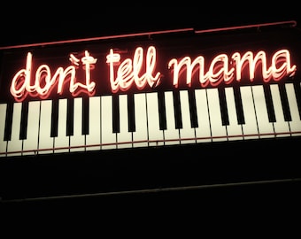 Las Vegas Neon Sign At Night, Bar Sign, Las Vegas Bar, Bar Decor, Don't Tell Mama Sign, Neon Sign Photograph Bar Decor, Retro Bar Decor
